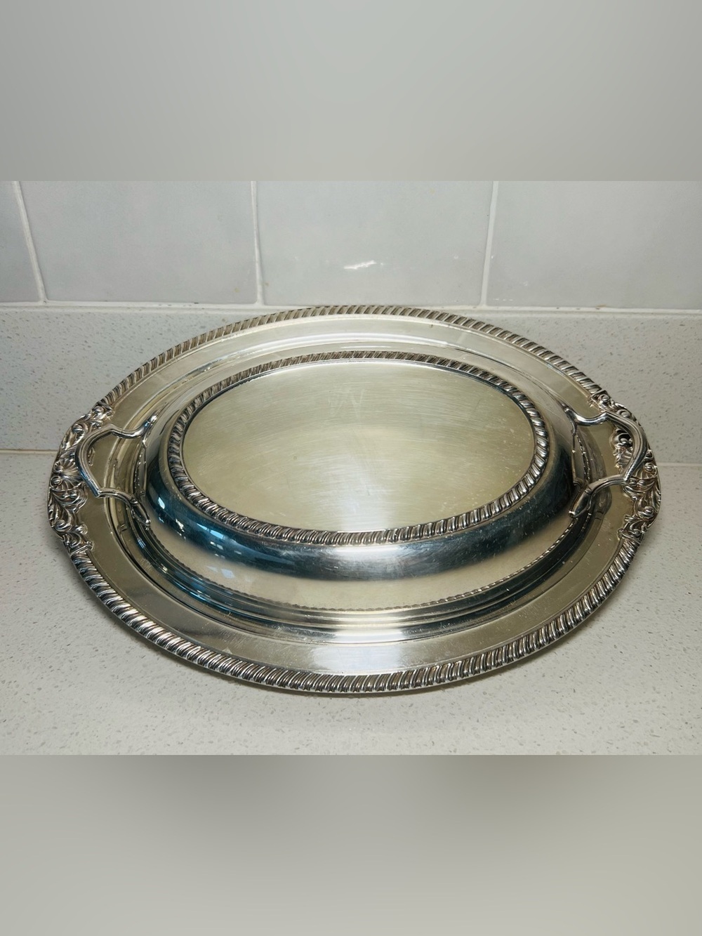 Elegant Silver-Plated Serving Tray with Decorative Handles